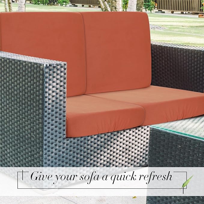 Newwiee 12 Pcs Patio Outdoor Cushion Covers Replacement Waterproof Stretch Sofa Couch Cushion Covers Washable Individual Couch Slipcovers Set Furniture Protector for Pets(20-27 Inch,Light Coffee)