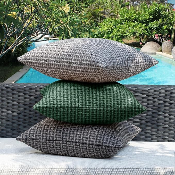 Kevin Textile Outdoor Waterproof Throw Pillow Covers Pack of 2 Farmhouse Decorative Cushion Covers for Garden Patio Tent Balcony Bench Couch Sofa 26x26 Inch, Dark Green
