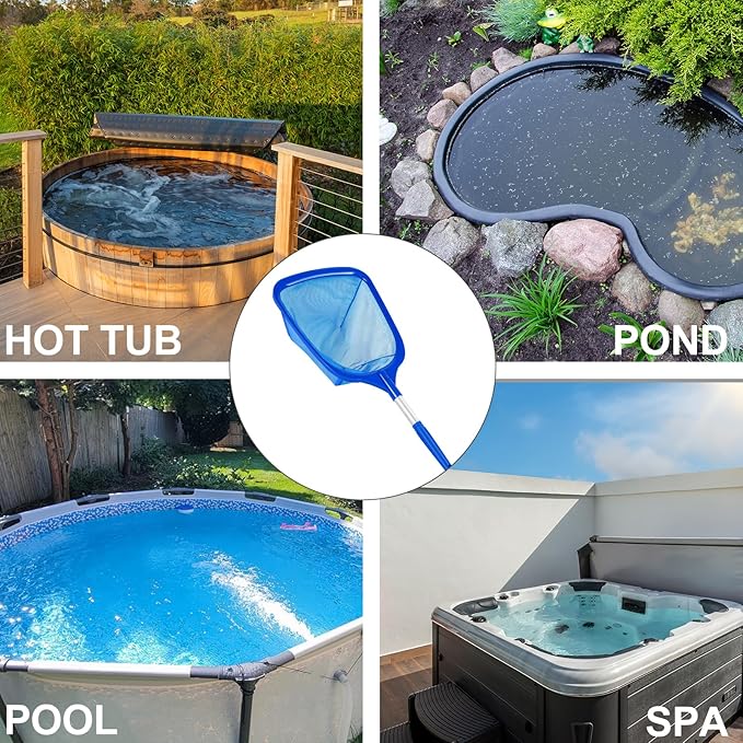 Hot Tub Pool Skimmer Net, Pond Net With 13'' Aluminum Pole, Deep Ultra Fine Mesh for Hot Tubs/Spas/fountain/Small Pools, Durable Aluminum Handle Leaf & Debris Cleaner for Above ground Inground Pool
