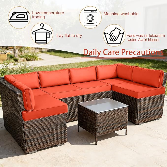 Outdoor Cushion Covers for Patio Furniture, Patio Cushion Covers Replacement with Zipper, Waterproof & Fade Resistant,Only Cover (Orange, 25.6Lx25.6Wx4H - Only Covers)