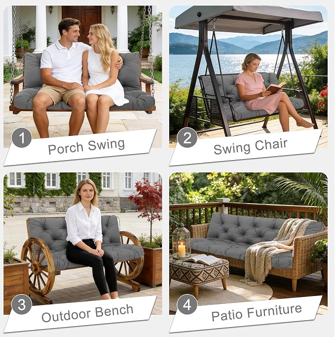 Porch Swing Cushions 70 inch Waterproof & Fade Resistant Thicken 5" Outdoor Swing Cushions 3 Seater Replacement with Backrest & Ties Patio Swing Cushions for Outdoor Furniture (Dark Gray)