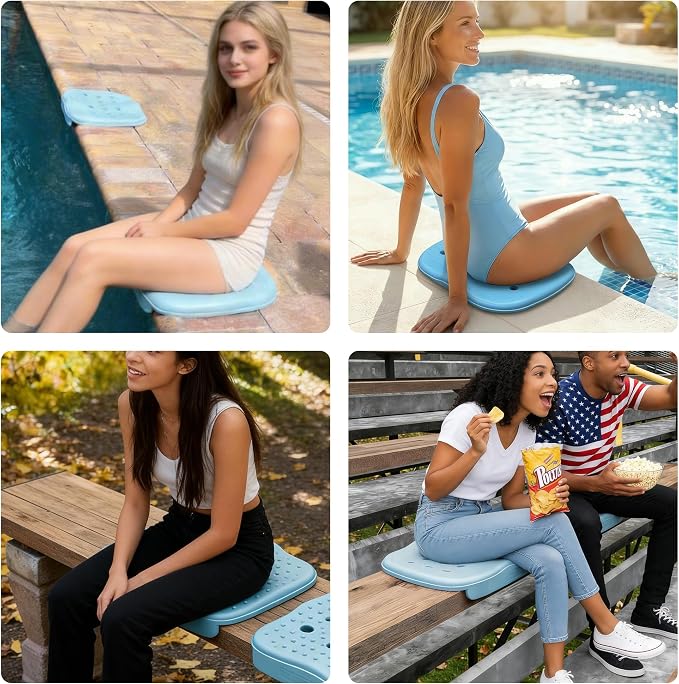 Poolside Seat Cushion, Pool Seat for Edge of Pool, Portable Outdoor Chair Mat with Carry Bag, Non-Slip & Quick-Drain for Swimming Pool, Patio, Deck, Hot Tub Bench (White, 2 PC)
