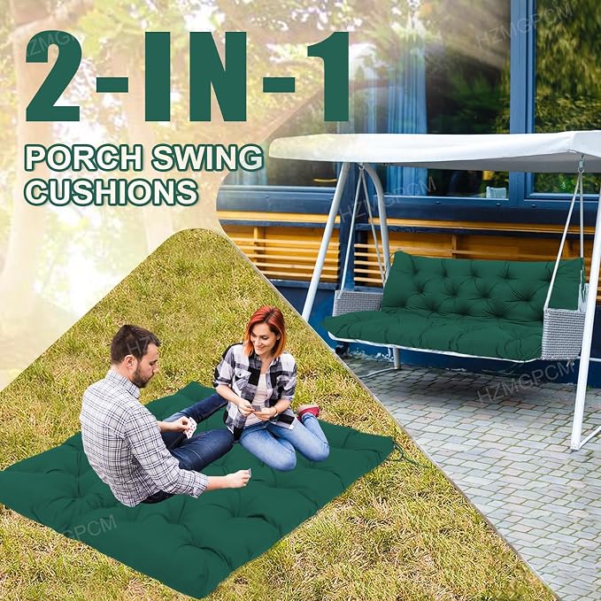 Extra Thick 5" Waterproof Porch Swing Cushions Outdoor 40 inch Swing Cushions 2 Seater Replacement with Backrest and Ties for Outdoor Furniture Patio Bench Garden (Dark Green)