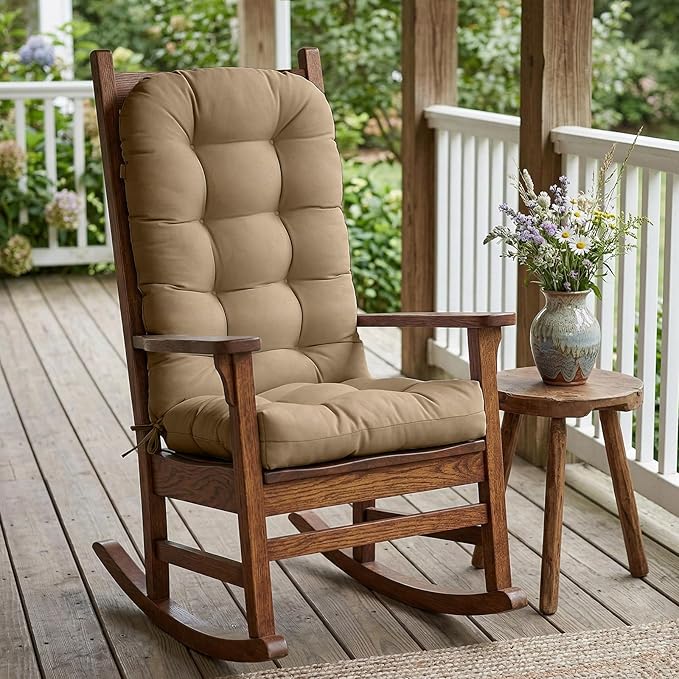 COOS BAY High Back Adirondack Chair Cushions for Outdoor Furniture, 49x20x5 in Water-Resistant Thick Tufted Patio Chair Cushions with Secure Straps, Set of 2, Khaki