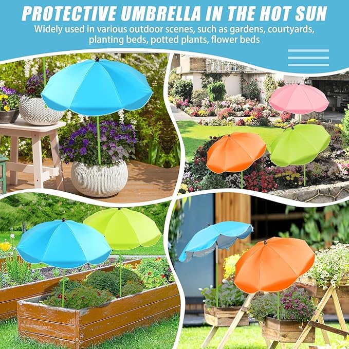 Axcoix 8 Pack Upgraded Plant Umbrellas for Outdoor Plants, 26" Larger Garden Plant Umbrella Shade with Adjustable Angle, 43.4" Higher Sun Shade for Plants, Potted Plant, Garden Beds