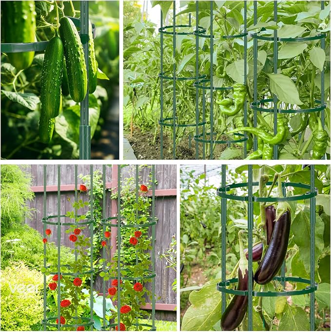 POILKMNI 3 Pack Tomato Cage for Garden - 59'' Tall Plant Support Heavy-Duty Tomato Trellis, Adjustable Garden Trellis for Climbing Plants Vines Vegetables Flowers Cucumber Peony Plant Cage