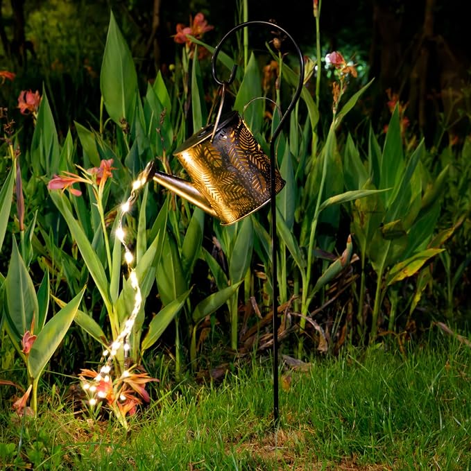 JIAJIAMEI Large Solar Watering Can Lights Leaf Outdoor Garden Decor, Waterproof Cascading LED Hanging Lights, Gifts for Mom Grandma Women Birthday Mother's Day - Yard Porch Patio Backyard
