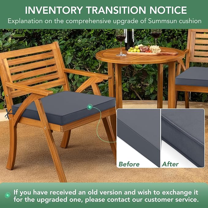 Outdoor Chair Cushions Set of 2: Waterproof & Fade Resistant Seat Cushion for Patio Furniture - 19 x 19 x 2 Inch Chair Pads with Ties and Hidden Zipper -Patio Chair Cushion Replacement, Dark Grey