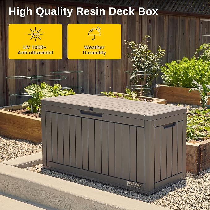 EAST OAK 120 Gallon Deck Box & 60 Gallon Deck Box, Outdoor Storage Box with Padlock for Patio Furniture, Patio Cushions, Gardening Tools, Pool Supplies, Waterproof and UV Resistant Resin, Grey