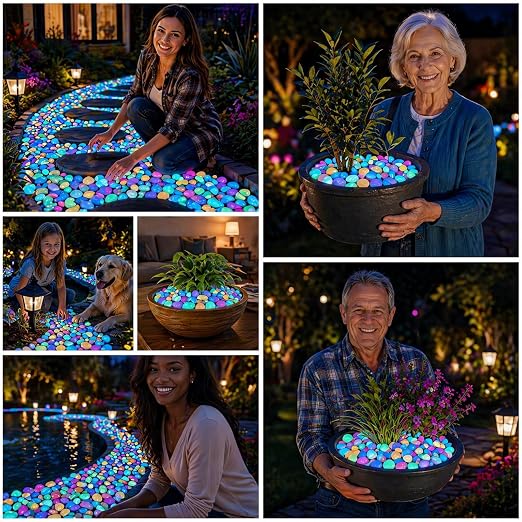 2026 Colorful Glow-in-the-Dark Garden Stones Night Guide Luminous Pebbles Rainbow Glow in the Dark Stepping Rocks Outdoor Landscaping Decor Glowing Stones Fish Tank Aquarium Decorations (200, Yellow)