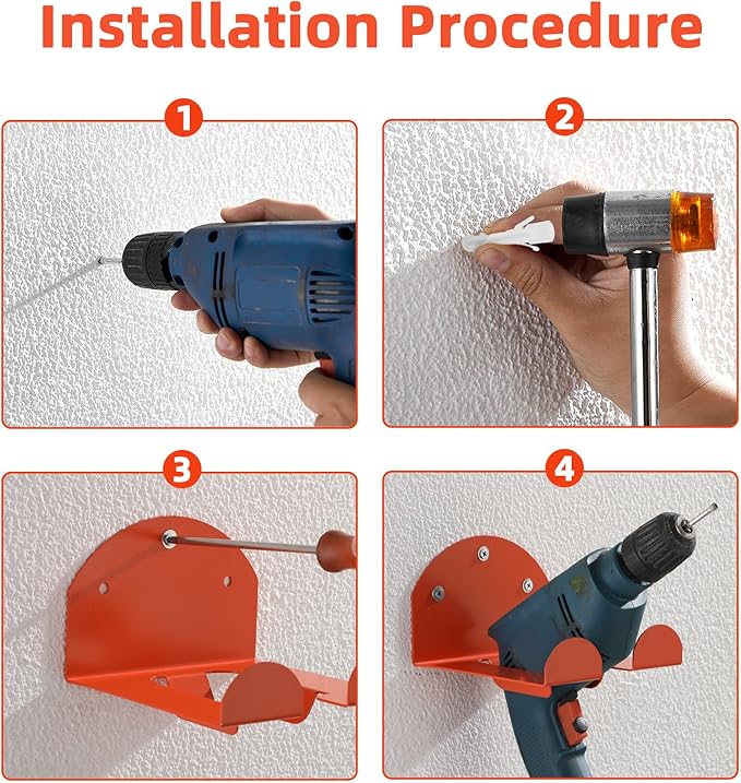 Garage Organizer Trimmer Rack, Weed Eater Hanger for Garage Wall, Heavy Duty Garden Power Tool Holder Wall Mounted for Grass Trimmer, Hedge Trimmer, Garden Tools,4 Pack (Orange)