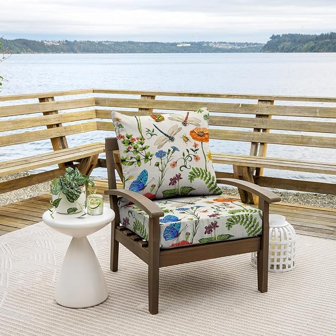 All Smiles Outdoor Chair Cushions for Patio Furniture Set of 24X22 Lawn Cushions Deep Seat UV Waterproof Resistant with Removable Cover Garden Flowers Farmhouse Decorative for Seat Yard Garden Deck