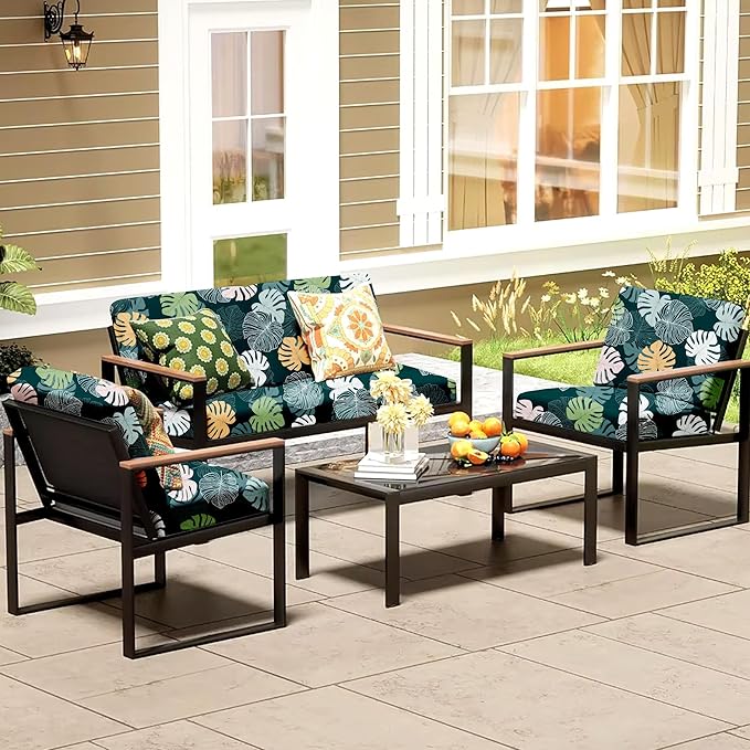 8Pcs Patio Cushion Covers,Outdoor Cushions Covers,Stretch Cushion Covers Replacement, Washable and Reusable Furniture Protectors(Green Charm)