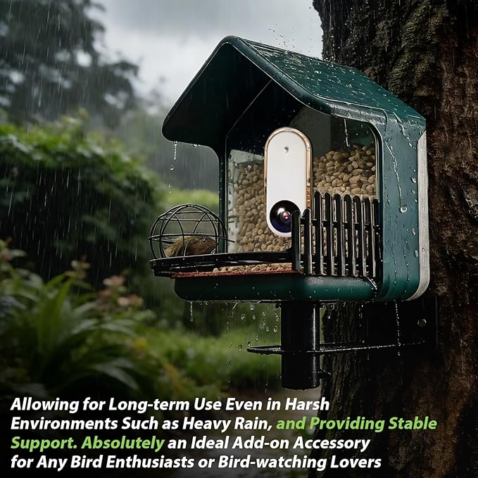 Versatile Bird Feeder Wall Mount for Bird Buddy, with Metal Bird Seed Guard/3 Pcs Perch Extender & Side Fence/Metal Suet Ball Holder, for Outdoor Durable, Weather-Proof