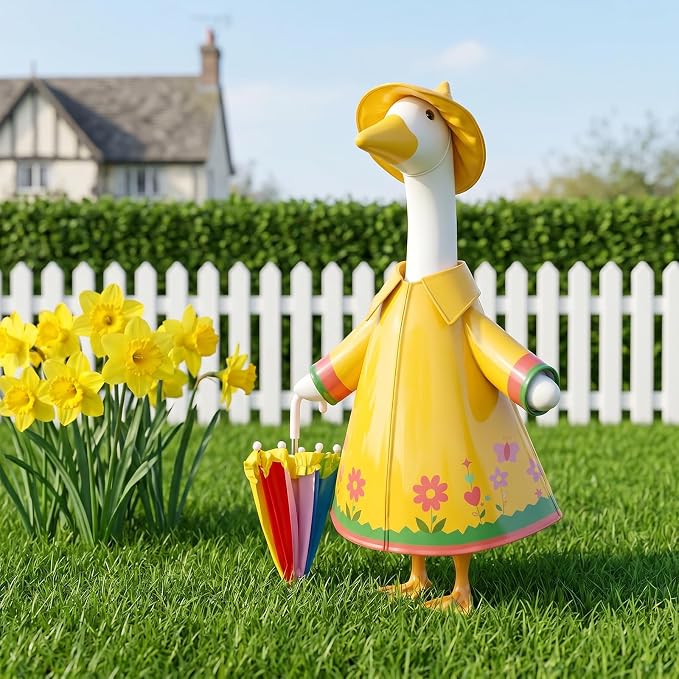 Porches Goose Outfits Clothes Garden Summer Decor Raincoat with Umbrella for 23 inch Porches Goose (Yellow)