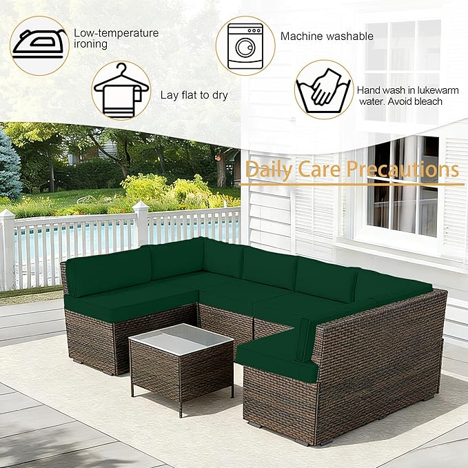 Outdoor Cushion Covers for Patio Furniture, Patio Cushion Covers Replacement with Zipper, Waterproof & Fade Resistant,Only Cover (Deep Green, 25.6Lx25.6Wx4H - Only Covers)