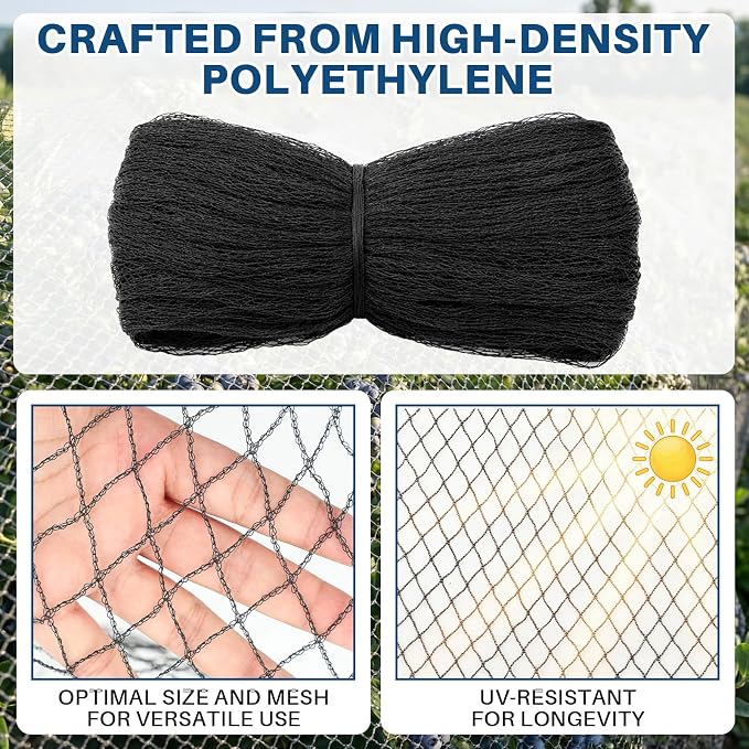 50 x 60 ft Heavy Duty Polyethylene Aviary Anti Bird Netting for Garden Fence Blueberries Fruit Tree Plant with 0.79" Mesh UV-Protected for Chicken Coop Poultry Roof Against Gamefowl Hawk Deer