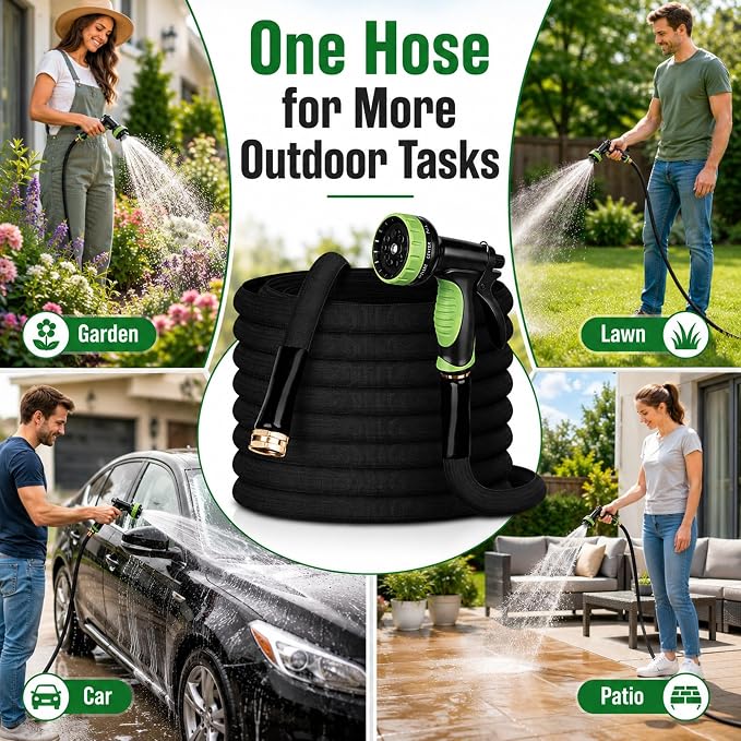 Garden Hose 25FT, NON-EXPANDABLE Flexible Water Hose, Lightweight, Kink-Free, High-pressure Hose Male to Female Fittings for Watering Plants, Washing Cars, Cleaning Patios and Bathing Pets.
