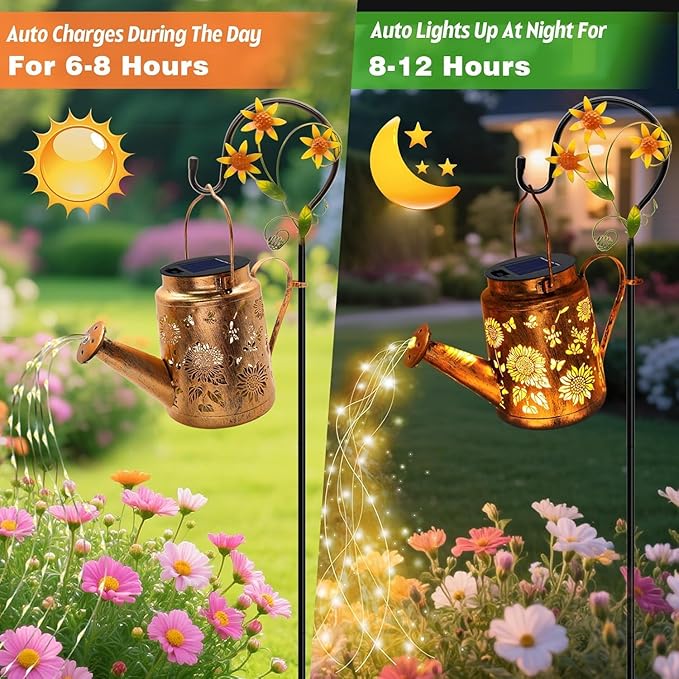 Solar Lanterns Outdoor Waterproof, Gift for Mom Grandma Women Wife Daughter Mother's Day, Sunflower Watering Can Lights with Shepherd Hook, Hanging Lanterns Solar Path Lights, Yard Patio Garden Decor