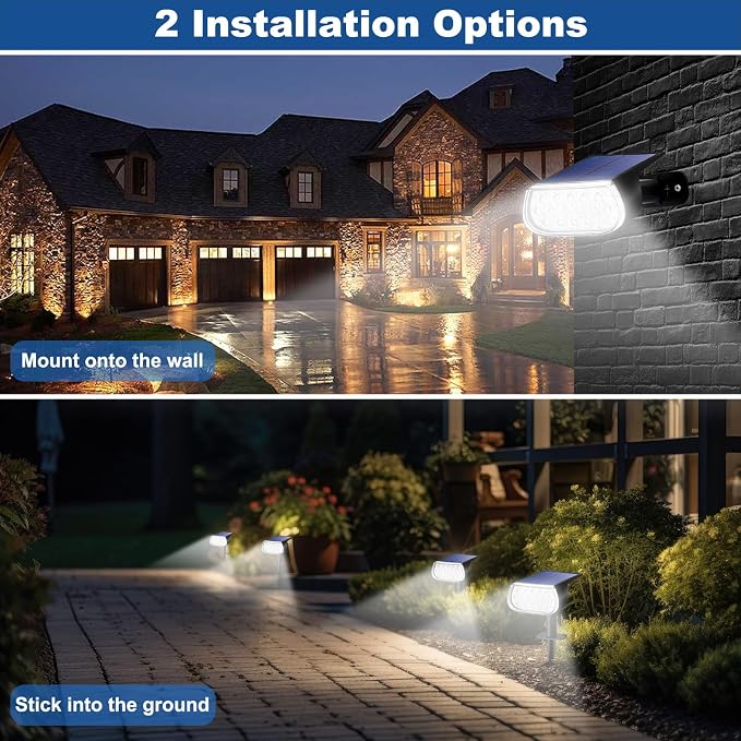 Solar Spot Lights Outdoor, IP67 Waterproof Landscape Spotlights 3 Lighting Modes Solar Outdoor Lights Dusk to Dawn for Yard Garden Pathway 4 Pack