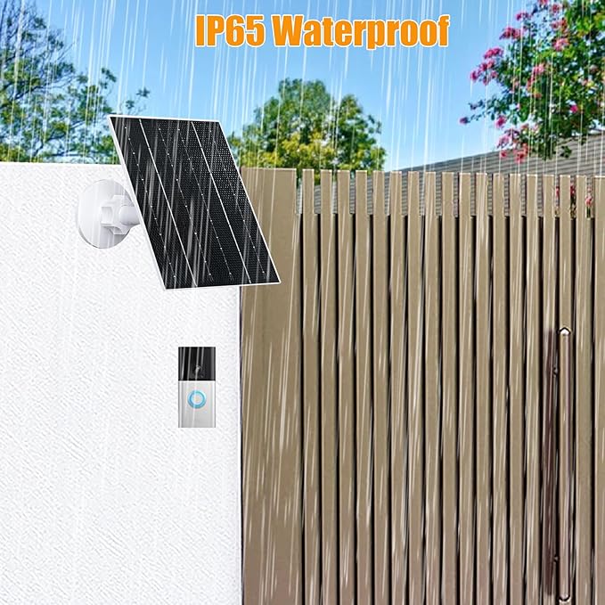 4W Solar Panel with Battery Pack for Ring Video Doorbell 2/3/3 Plus/4, IP65 Waterproof, 360° Adjustable Mount, 16.4ft Cable