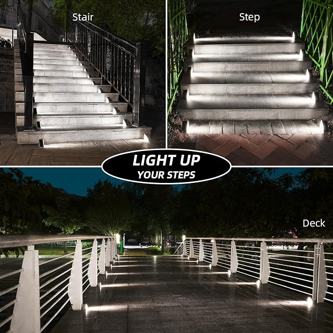 NIORSUN Solar Stair Lights,Cool White Outdoor Step Lights IP67 Waterproof Auto On Off, Outdoor Stair Lights for Steps,Stair,Patio,Yard,Porch,Front Door,Sidewalk,Deck Decor(Brown, 8 Pack)