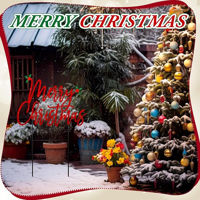 Weysat Merry Christmas Metal Yard Signs 15.75 Inch Xmas Metal Outdoor Decorations with Stakes Waterproof Christmas Decor for Home Garden Patio Lawn Party and Xmas Celebration Supplies