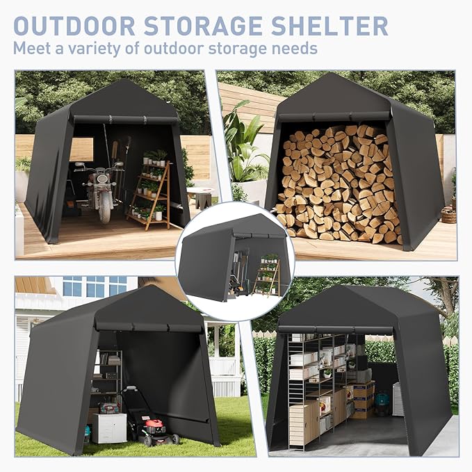 7x12FT Outdoor Storage Shelter UV Resistant Portable Garage Tent with Roll Up Doors