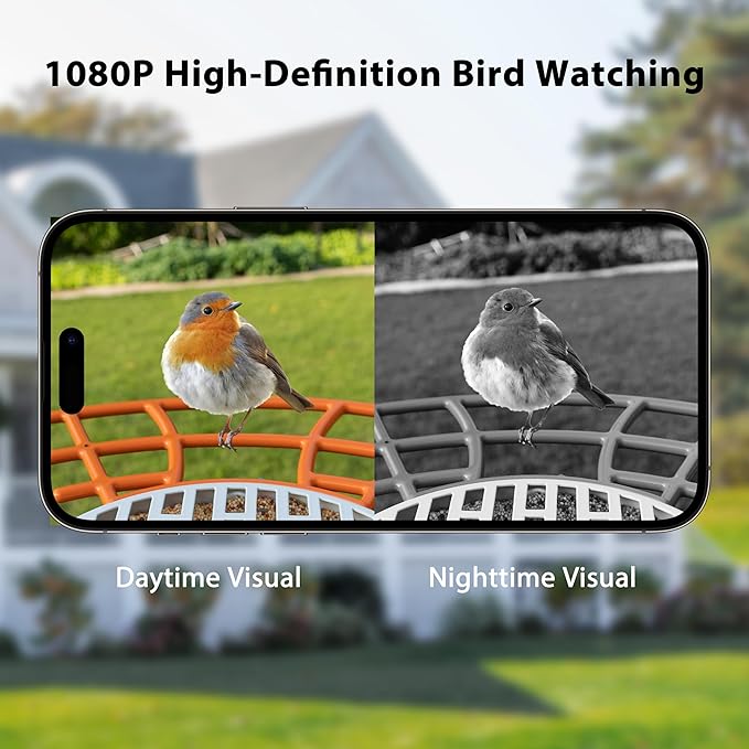 Smart Bird Feeder with Camera Solar, Auto Capture Bird Videos & Motion Detection, Birds Watching Camera Notify in Time, Metal Birds Feeder with Seed Guard, Ideal Present for Mom (Red)