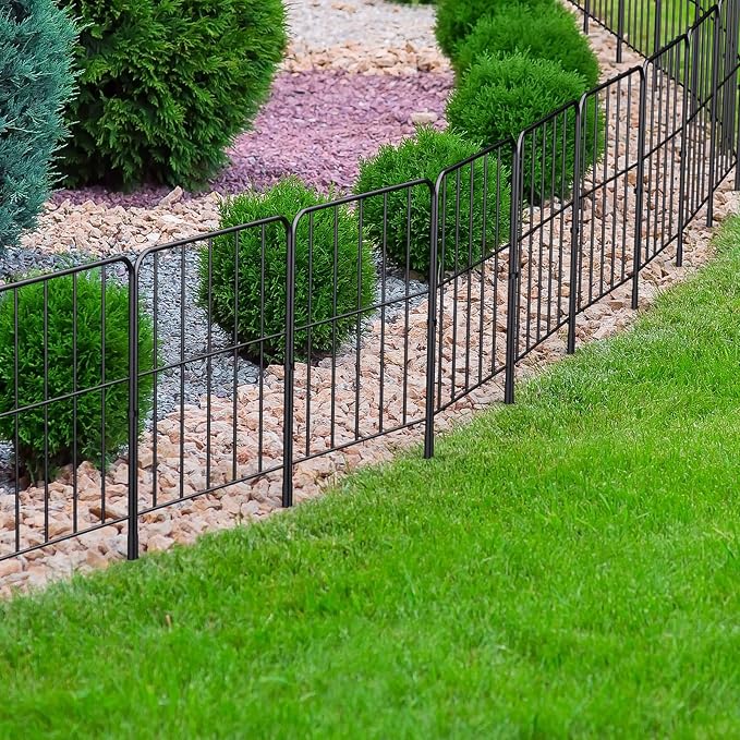OUSHENG Decorative Garden Fence 10 Pack, Total 10ft (L) x 24in (H) Rustproof Metal Wire Fencing Border Animal Barrier, Flower Edging for Landscape Patio Yard Outdoor Decor, Square