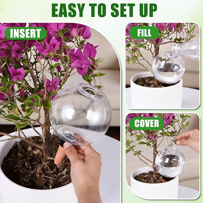 26 oz Extra Large Plant Self Watering Globes Top Fill - Upgraded Plastic Water Bulbs, Slow Release Terracotta Self Watering Planter Insert, Plant Watering Devices System, Water Spikes Stakes, 2 Pack