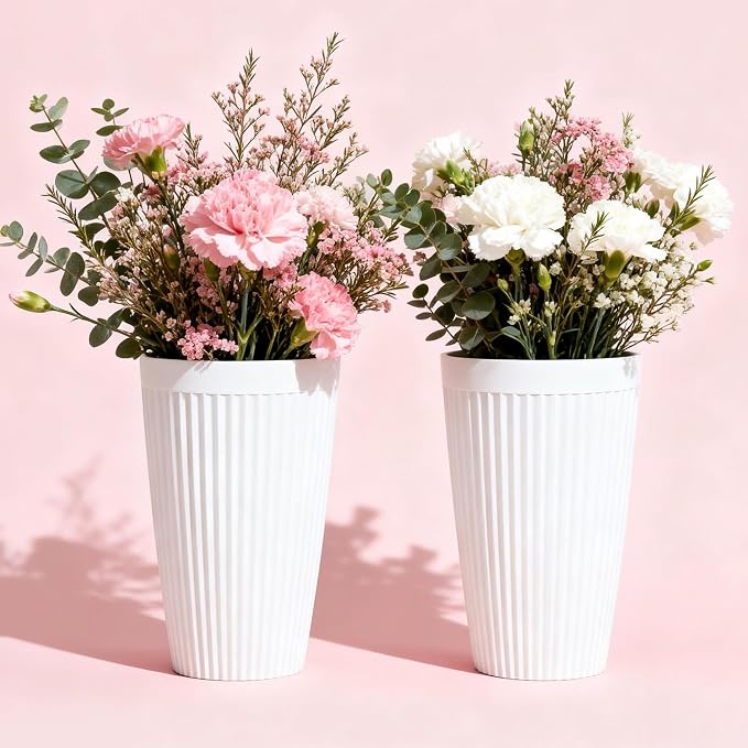 20" Tall Planters for Indoor Outdoor Plants (Set of 2), Cement-Look Large Flower Pots, High-Desity Resin Planters, UV-Protected Outdoor Pots for Garden, Balcony, Porch or Living Room Decor