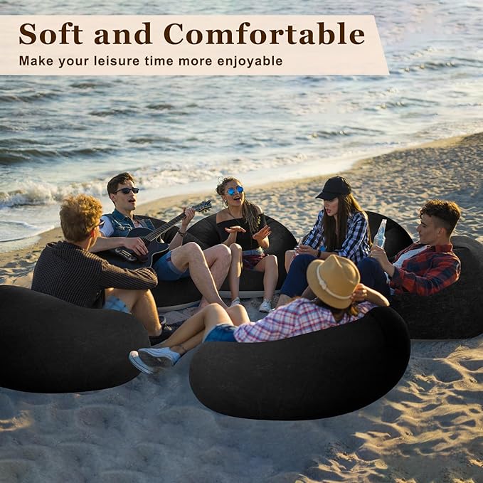 Realspring Inflatable Bean Bag Chairs Outdoor Blow up Camping Chairs Inflatable Lazy Sofa Folding Portable Bean Bag Loungers Couch for Movie Night(Black,12 Pcs)