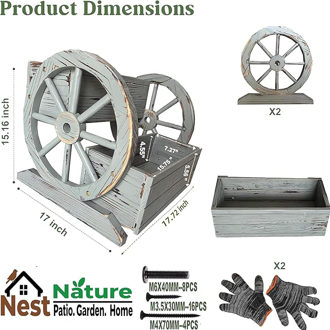 2 Tier Classic Wooden Wagon Planter Box|Outdoor Planter/Flower Pot for Indoor&Outdoor Plants-Rustic Garden Planter for Patio,Porch&Garden Decor-Raised Garden Bed for Succulents,Herbs,Vegetables
