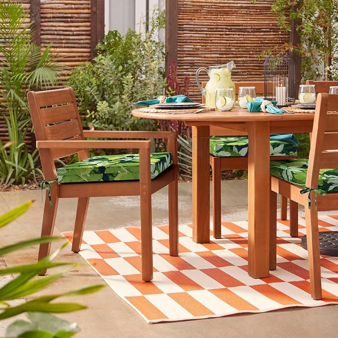 DYTXIII Set of 4 Outdoor Chair Cushions, Water Resistant 18.5"x16"x2" Square Seat Cushion for Patio Dining Chairs, High-Density Replacement Pads for Indoor Outdoor Furniture - Jungle Leaves