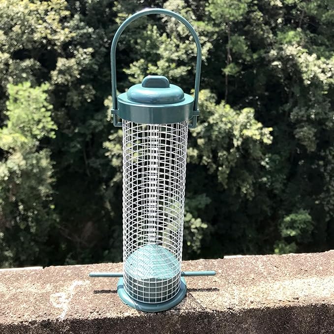Metal Mesh Tube Bird Feeders for Outdoors Hanging, Squirrel Proof Wild Bird Feeders, Finch Bird Feeder for Thistle Seed, for Outside Cardinals Finches Blue Jays (2 Pack Green)