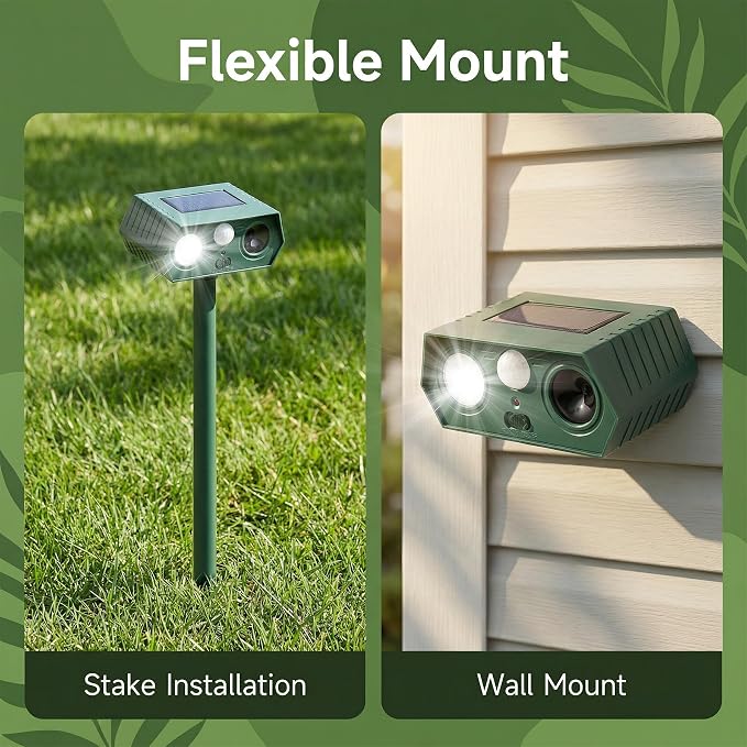 Cat Repellent Outdoor Solar Animal Repeller Motion Activated Deer Repellent Device Humane Dog Racoon Squirrel Deterrent for Garden Yard Farm Waterproof (4, Dark Green)