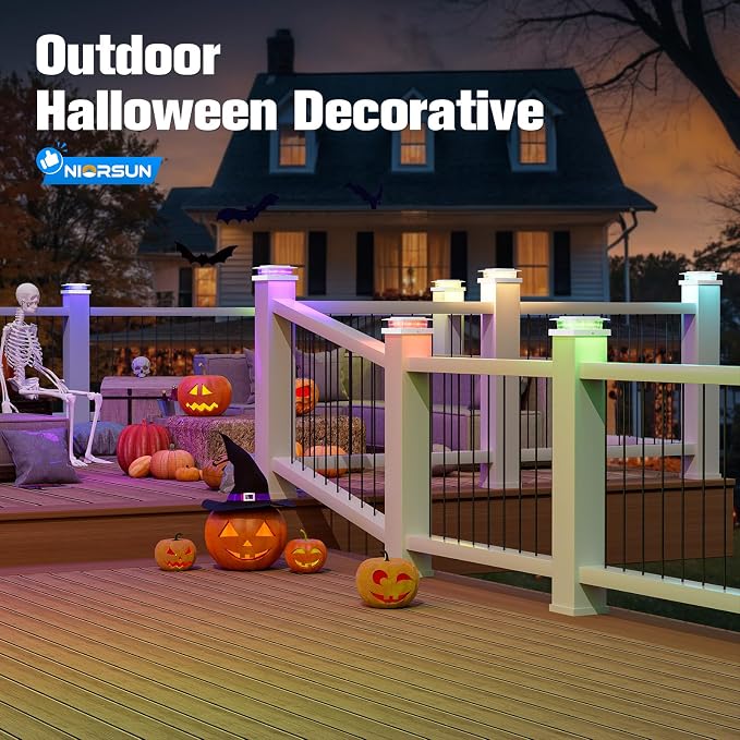 NIORSUN Solar Post Cap Lights Outdoor Waterproof, 4x4 Post Solar Lights RGB Color Changing, Fence Posts Solars Light for Deck Patio Garden Deco, 4x4 Posts Caps Wood Vinyl, 5x5 Vinyl, 12 Pack (White)