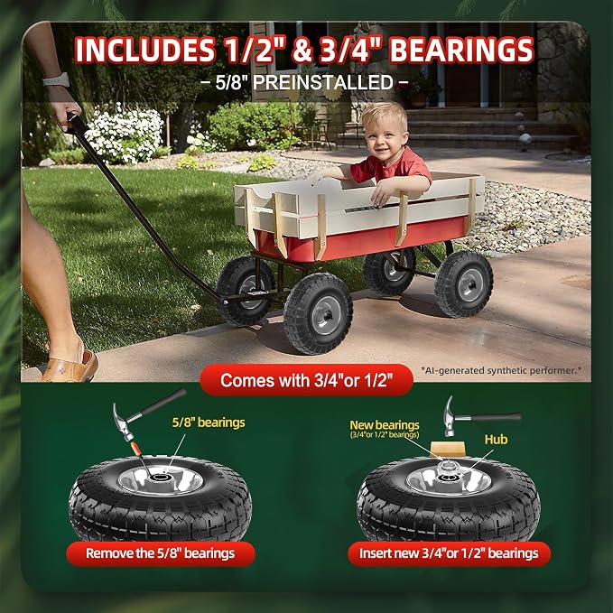 4.10/3.50-4 Tire and Wheel Flat Free,10-Inch Solid Wheel Replacement with 5/8 Bearings,2.2" Offset Hub -Compatible with Hand Truck,Wheelbarrow,Dolly(Gray)