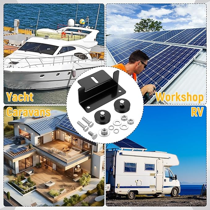 1200 Lbs No Drill Magnetic Solar Panel Mount Bracket Solar Panel Mounting Z Brackets for Sheds, Roofs, Walls, Boats, Trucks, Trailers Lightweight Aluminum Corrosion-Free(Black, 4 Pack)