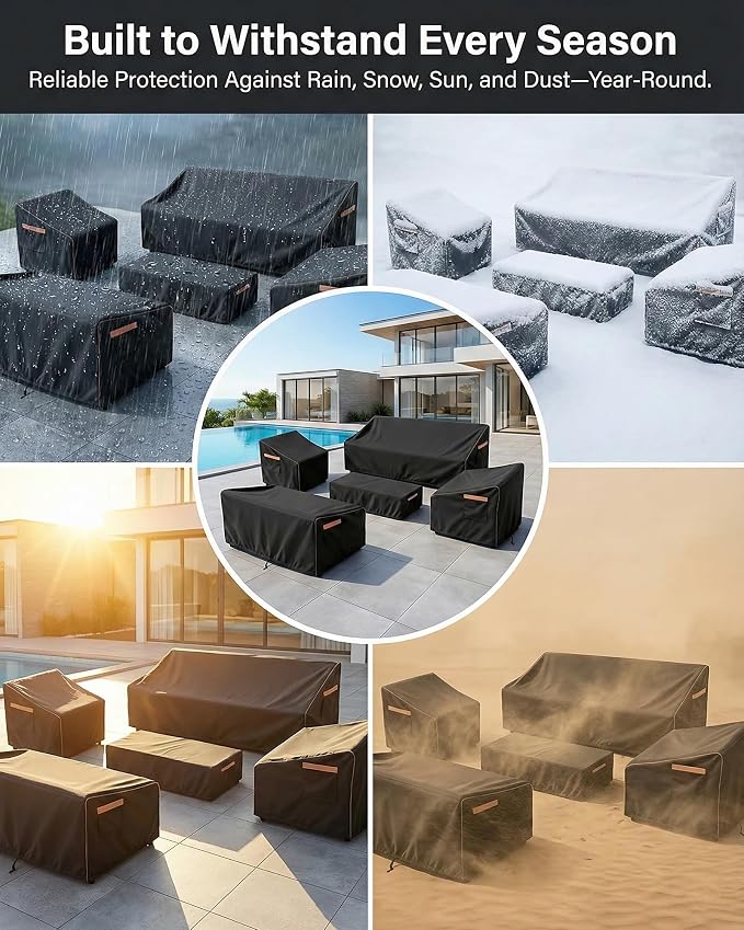 Patio Furniture Cover Set, 5-Piece Outdoor Furniture Cover Waterproof, 600D Heavy-Duty Lawn Patio Set Covers UV-Resistant Outdoor Protection for Sofa, Loveseat, Chairs & Coffee Table, All-Season,Black