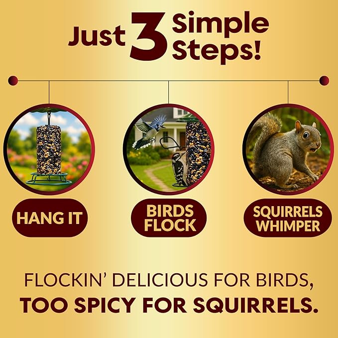 Hot Pepper Bird Seed Cylinders with Hole β Squirrel Proof Bird Seed Spicy β Perfect for Cardinals, Woodpeckers, Finches, Blue Jay & More β Wild Birdseed with No Filler β USA Made (6" x 7.75")