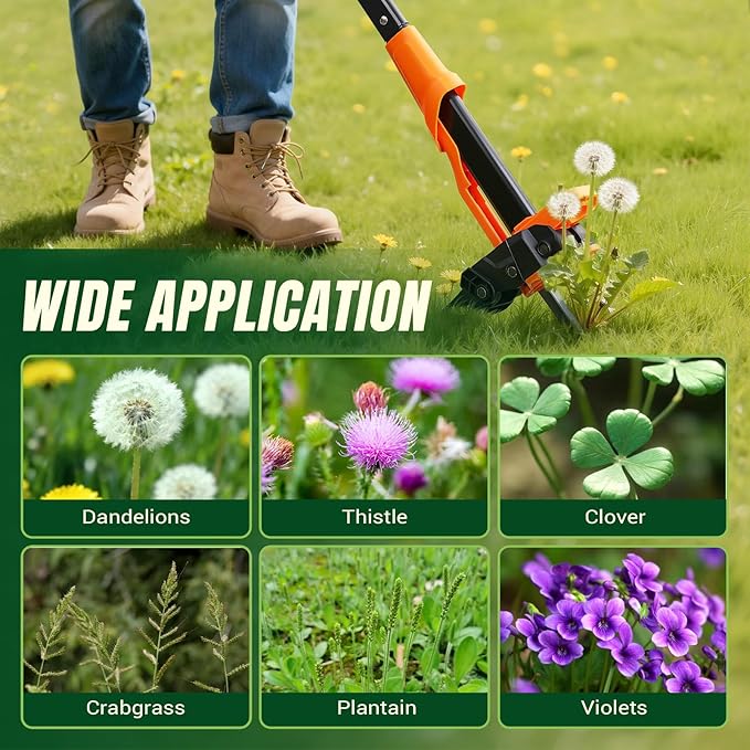 Weed Puller Tool - Stand Up Weed Puller with 4-Claw Steel Head, 39"-46" Retractable Handle & Easy-Eject Mechanism for Dandelions, Clover & More, No Bending or Kneeling