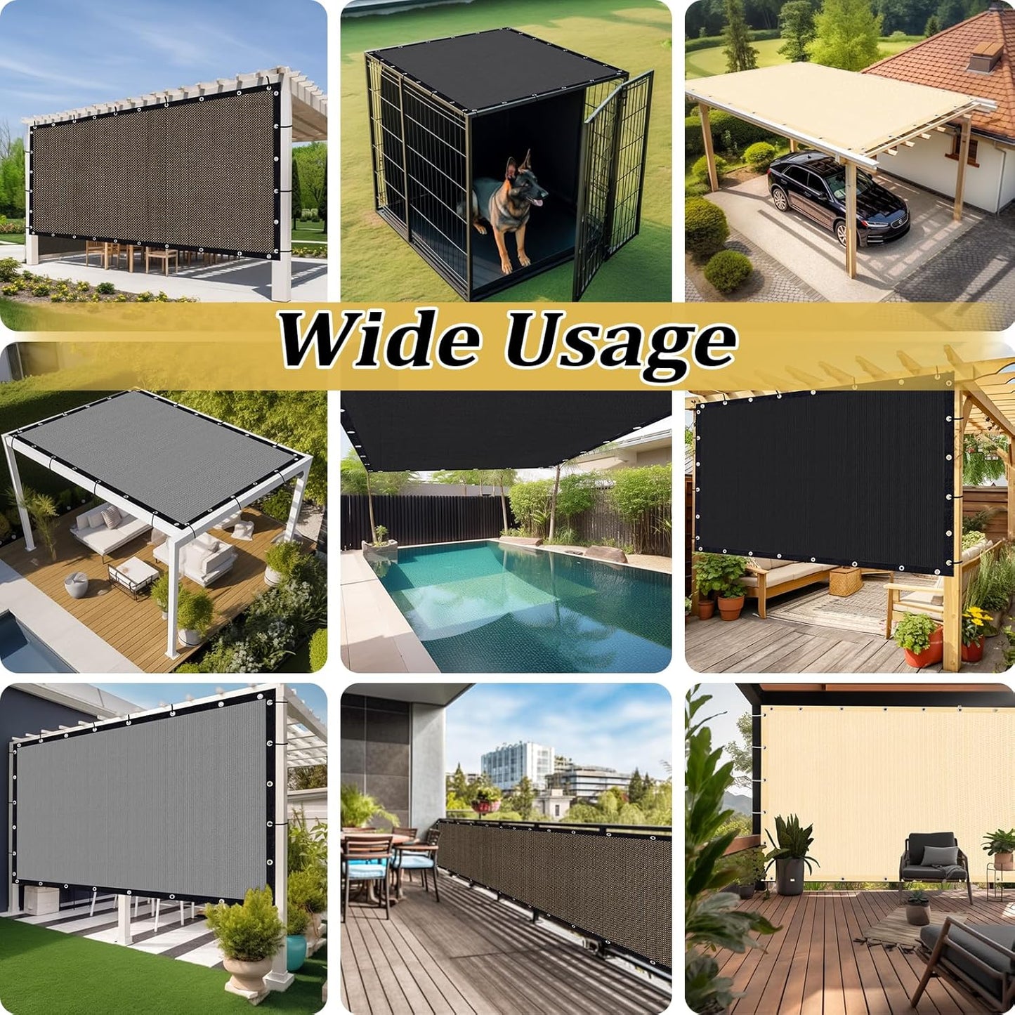 Shade&Beyond Customized Size 90% Sun Shade Cloth with Grommets, 16' X 16' Pergola Shade Cover Canopy, Mesh Tarp Sun Screens for Patio, Outdoor, Garden, Backyard GN01, Wheat