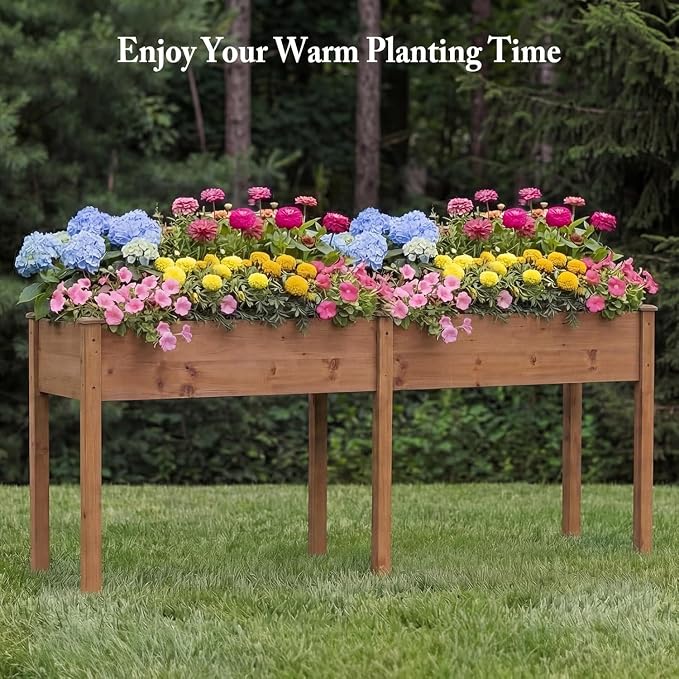 Simple Deluxe Raised Garden Bed with Legs, 72 x 23 x 30 Inch Wooden Planter Box with Liner, Elevated Outdoor Garden Box for Patio, Balcony & Backyard Use, Brown