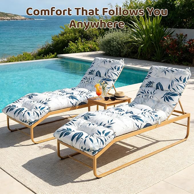 Waterproof Outdoor Lounge Chair Cushions 74.8 x 22 x 4.7 Inches,Chaise Lounge Chair Cushions Replacement for Outdoor Furniture with Ties, Thickened Patio Pool Bench Lounge Chair Cushions