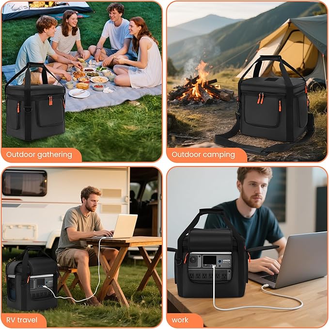 Carrying Bag Compatible with Anker SOLIX C1000/C1000 Gen 2/C800/C800 Plus, Power Station Storage Case with Waterproof Bottom and Side Zipper for Shoulder Strap & Handle (BLACK)
