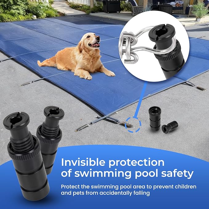 【Pool Safety Cover Anchors】 24-Pack High Capacity Set for Inground Pool Covers, Upgraded PPS Plastic Anchors Resist Wind Lift, Corrosion Proof, Easy No-Tool Twist-in for Concrete Pavers