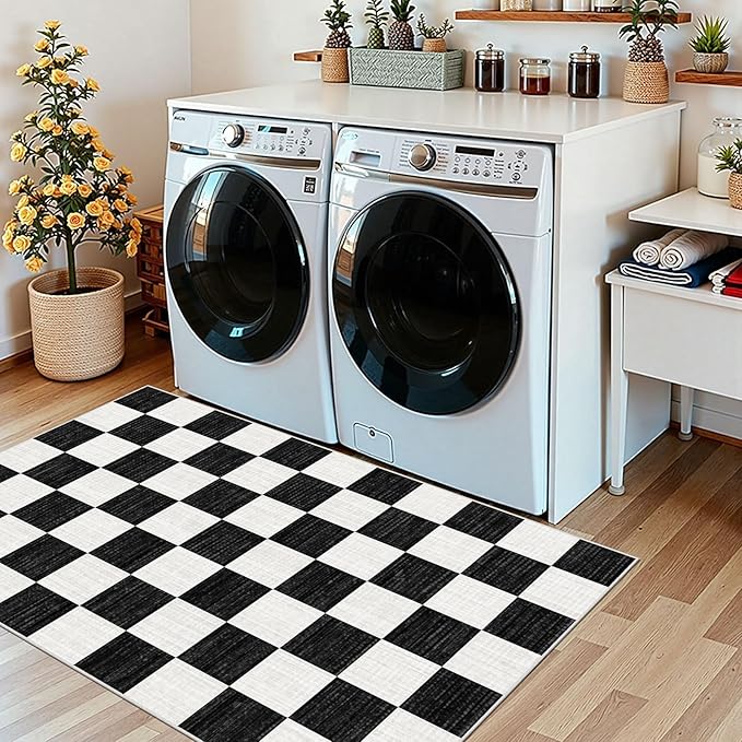 Black and White Checkered Entry Rug - 3x5 Ft Non-Slip Washable Indoor Outdoor Front Door Mat Porch Rug Geometric Throw Carpet for Living Room Bedroom Entryway Kitchen Office Porch Decor