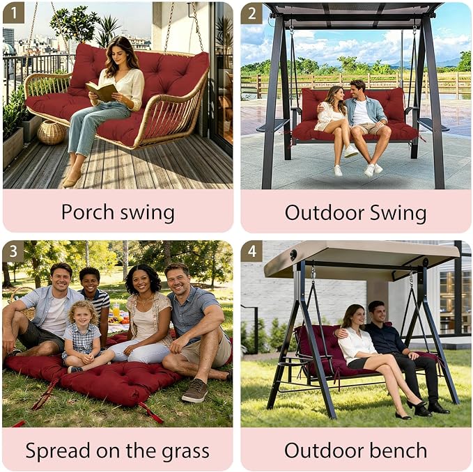 5 Inch Thick Waterproof Patio Porch Swing Cushions, 60x40 Inch 3 Seater Replacement Cushion with Backrest & 8 Ties, Fade-Resistant Outdoor Bench Swing Pad